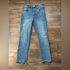 Pilcro By Anthropologie Blue Cigarette Distressed High Rise Jeans